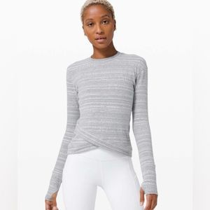 Lululemon Close to Crossing Long Sleeve Top Rulu, Jacquard Gray White, Size 6